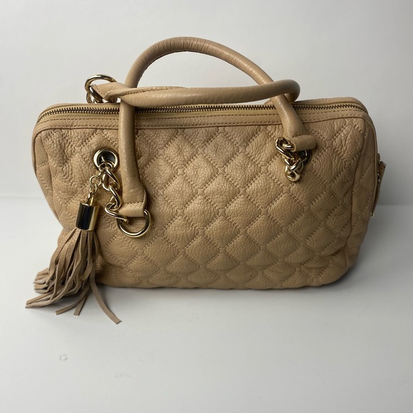 Calvin Klein Quilted Beige Satchel Handbag w/ Tassel & Gold Hardware - Picture 1 of 10